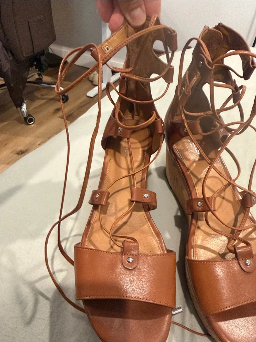 Coach Brown Lace-Up Cork Wedge Sandals